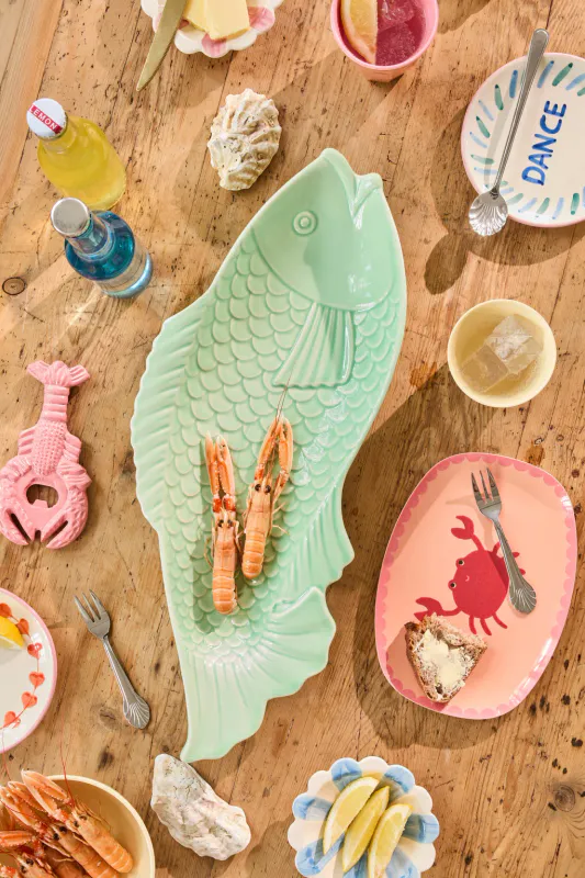 Rice serveringsfat i keramikk – fisk grønn (53 cm)
