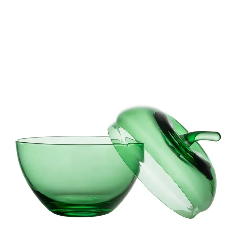 Glasseple m. lokk, grønn 13,5x12,3 cm - Hadeland Glassverk