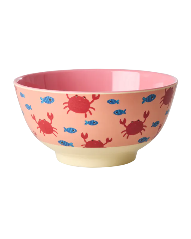 Rice bolle i melamin – coral med krabbe motiv (15 cm)