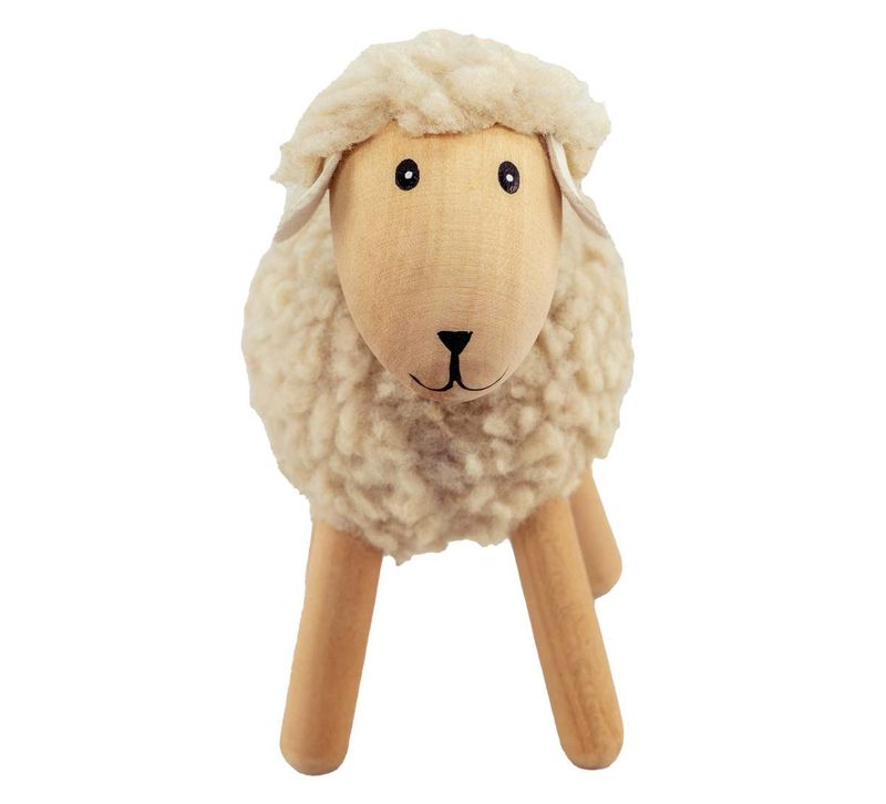 Sau av tre & ull, beige, stor