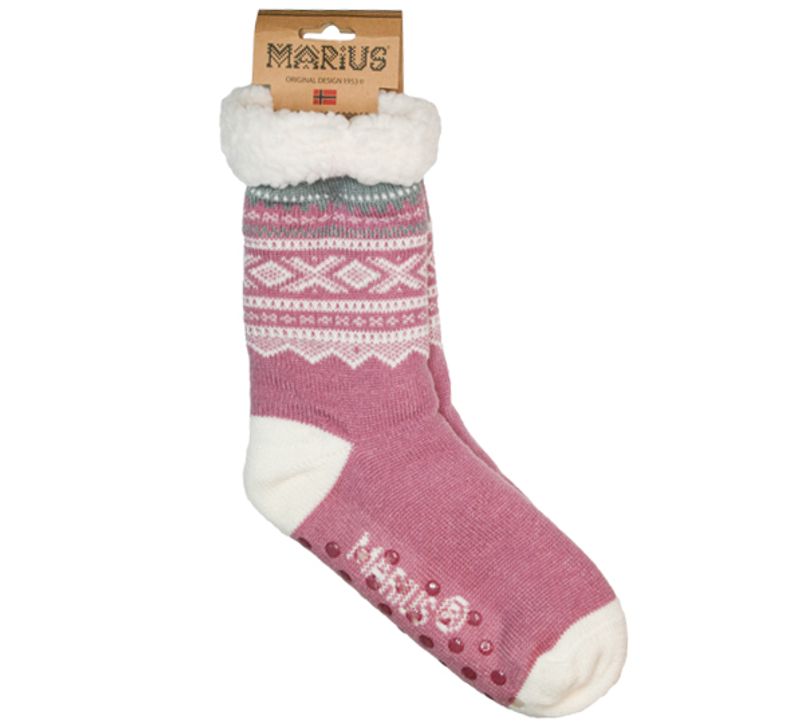 Kosesokk Mariusmønster lang Rosa og hvit