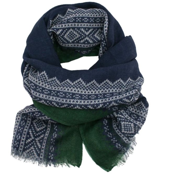 Hovedbilde 100% Ullskjerf Marius® Navy/Grønn