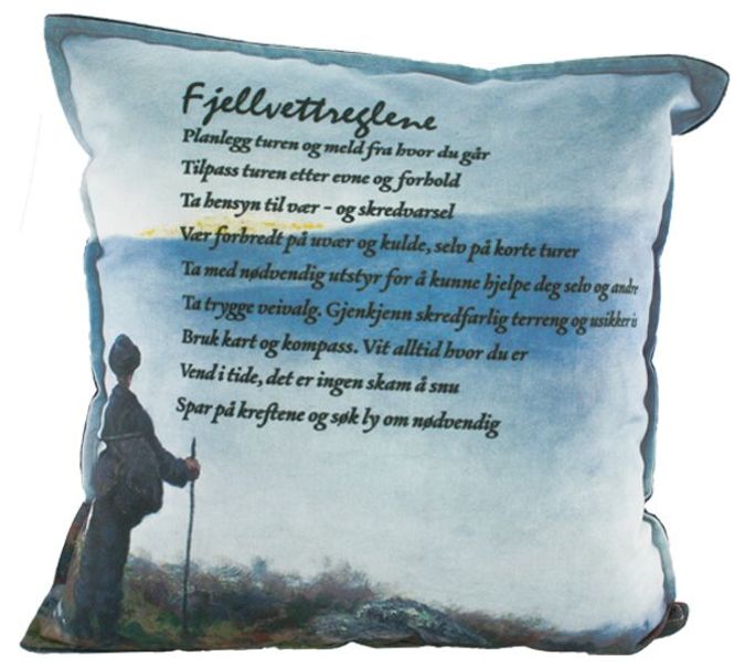 Hovedbilde Pute med fyll Fjellvettreglene, blå
